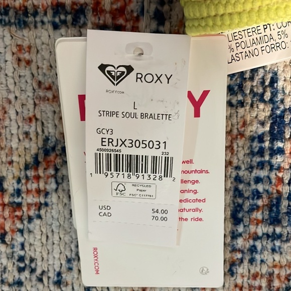 Roxy Stripe Soul Bralette Bikini Top SZ L NWT - Picture 5 of 5